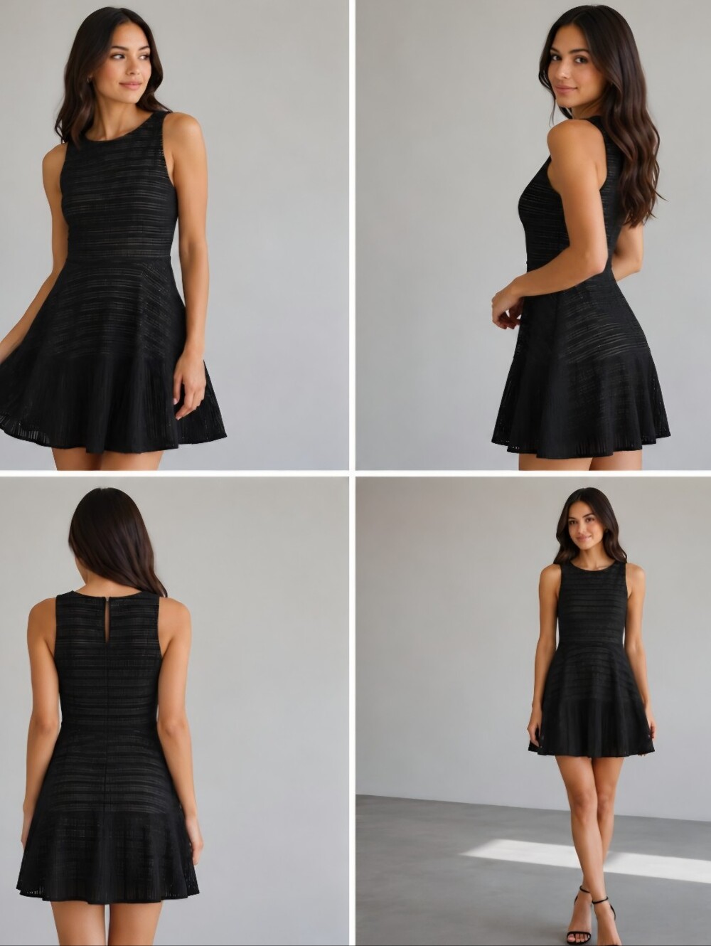 BCBGMaxAzria Black and Nude Mesh Fit-and-Flare Mini Dress